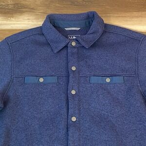 LL Bean Mens Blue Sweater Fleece Shirt Jacket Large 14968 Slightly Fitted